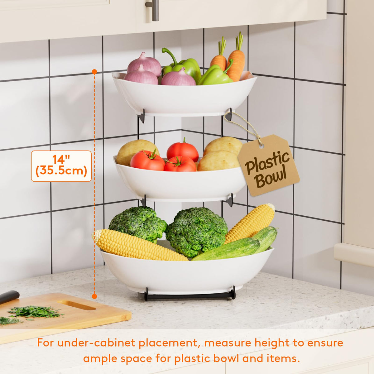 Lifewit 3 Tier Fruit Bowl, Plastic Tiered Serving Tray, Black
