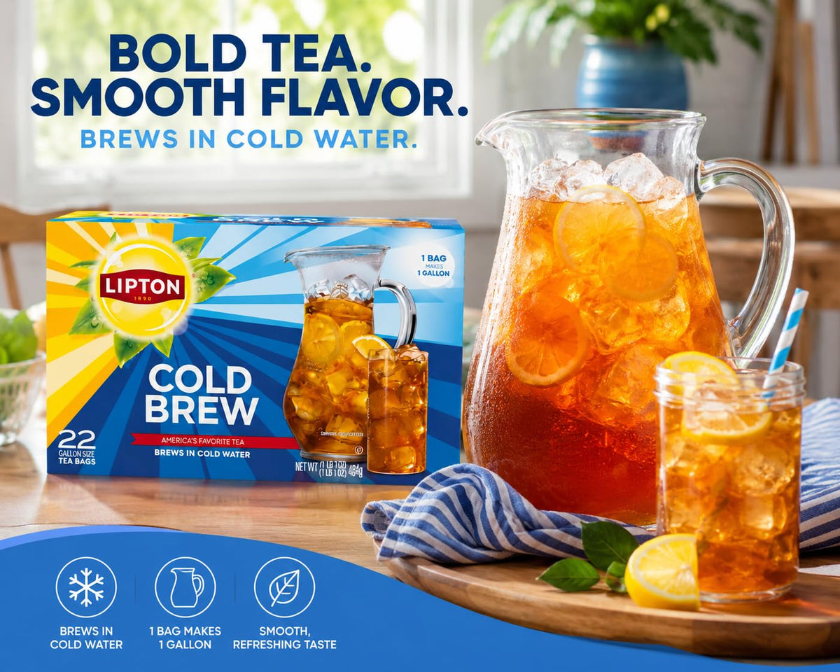 Cold Brew Iced Tea Bags by Lipton – Gallon Size, Pack of 4