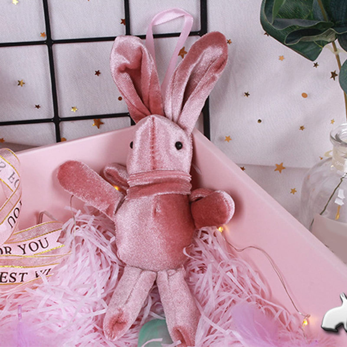 Ball Garland Glass Plush Rabbit Gift Rabbit Doll Decoration Pendant Easter Decoration Hangs Mini Valentine Gnomes (Pink by Cakina – Glass