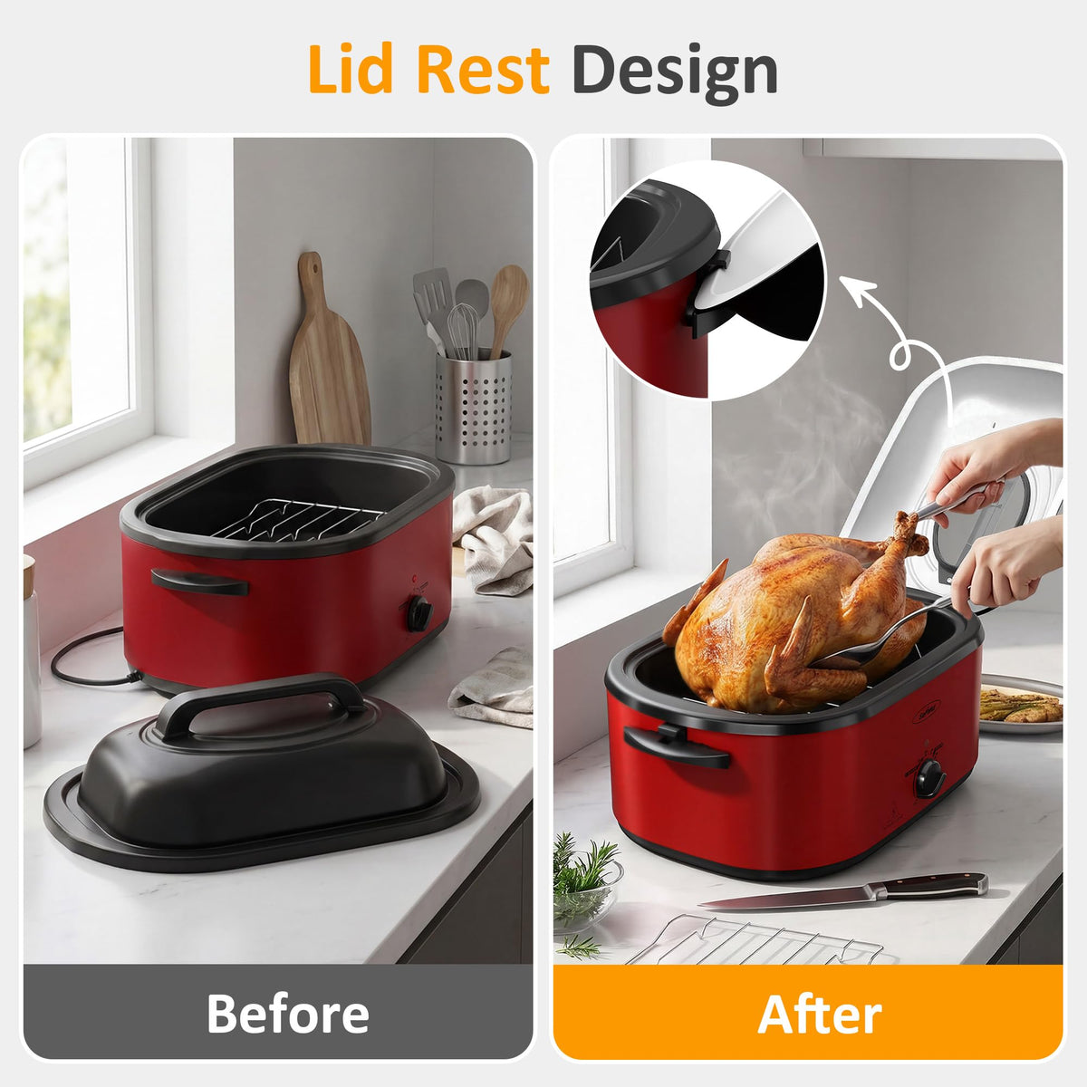 Sunvivi Electric Roaster Oven, 28 Quart Capacity, Red