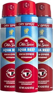 Old Spice Men's Antiperspirant & Deodorant Invisible Dry Spray Aqua Reef, 24/7 Odor Protection, 4.30oz (Pack of 3)