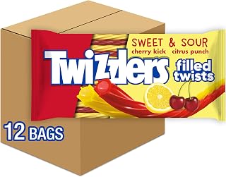 Twizzlers Filled Twists Sweet and Sour Licorice Style, Chewy Candy Bags, 11 oz (12 Count) | 11 oz (12 Count)