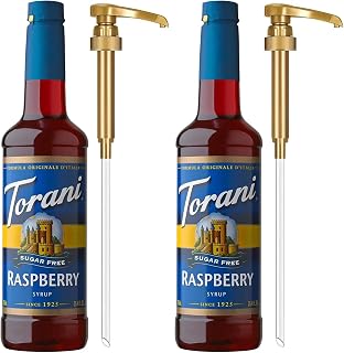 Torani Sugar Free Syrup, Raspberry Flavored Syrup for Drinks, Zero Calorie, Pump Included, 25.4 Fl Oz (Pack of 2)
