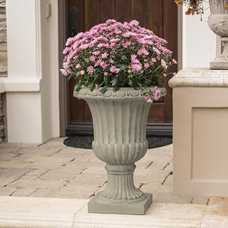 26" Large Urn Planters for Outdoor Plants - Versatile Indoor/Outdoor Garden Planter Urns Flower Pots with Antique Green Magnesium Oxide Finish