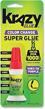 Krazy Glue Color Change Super Glue, 5g, Brush-On Applicator, Goes On Purple & Dries Clear, No-Clog Bottle, Multi-Surface Strong Adhesive Bonds Plastic, Wood, Metal, Ceramic, Rubber, Vinyl & Glass