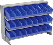 Global Industrial 3 Shelf Bench Rack, (24) 4" W Blue Bins, 33x12x21