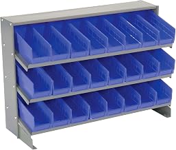 Global Industrial 3 Shelf Bench Rack, (24) 4" W Blue Bins, 33x12x21
