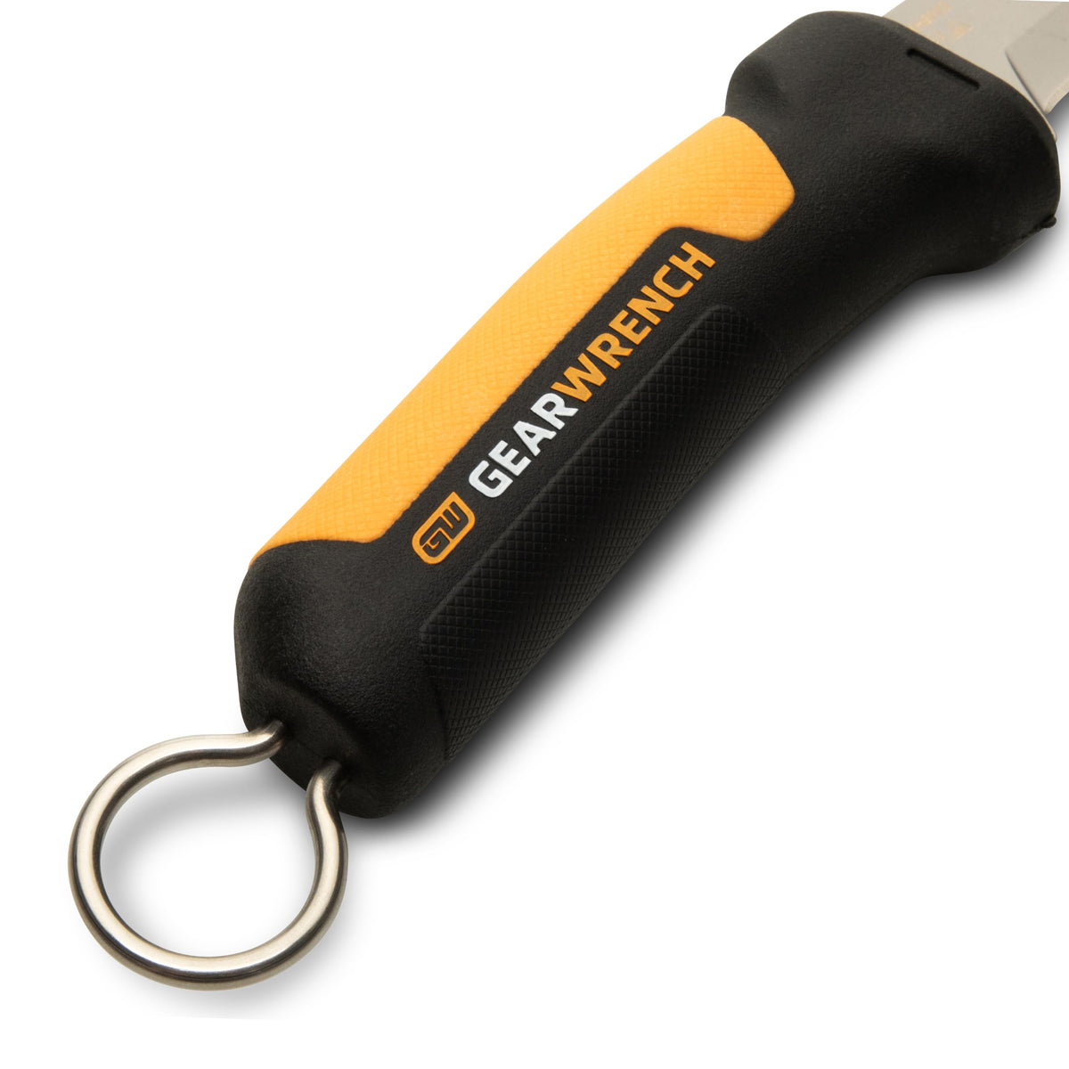 Lineman Fixed Blade Hawkbill Knife with Sharp Tip by GEARWRENCH – Molten Orange & Black, Model GWKHBFXS
