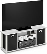 Furinno ECON TV Stand, 3-Tier Rectangular Entertainment Center with Open Back and Storage Bins, TV Console for TV up to 46 Inch, for Living Room, Bedroom, White