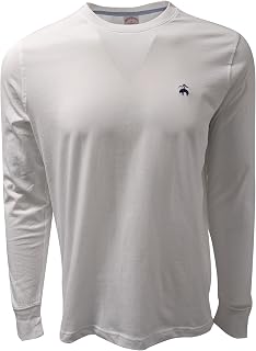 Brooks Brothers Men's All Cotton Golden Fleece Embroidery Solid Long Sleeve Crewneck Tee T-Shirt (X-Large, 185887 White/Navy Blue Logo)