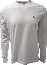 Brooks Brothers Men's All Cotton Golden Fleece Embroidery Solid Long Sleeve Crewneck Tee T-Shirt (Medium, 185887 White/Navy Blue Logo)