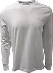 Brooks Brothers Men's All Cotton Golden Fleece Embroidery Solid Long Sleeve Crewneck Tee T-Shirt (Medium, 185887 White/Navy Blue Logo)