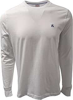 Brooks Brothers Men's All Cotton Golden Fleece Embroidery Solid Long Sleeve Crewneck Tee T-Shirt (Medium, 185887 White/Navy Blue Logo)