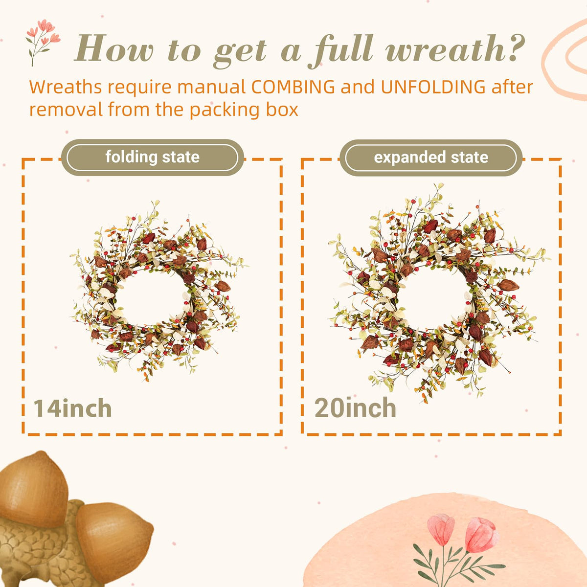 YNYLCHMX Fall Wreath, 20 Inch Diameter, Fall Berries