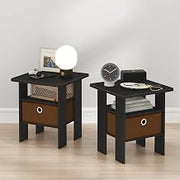 Furinno TIDUR Night Stand Set of 2, Nightstand with Storage, Americano