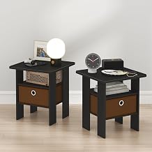 Furinno TIDUR Night Stand Set of 2, Nightstand with Storage, Americano