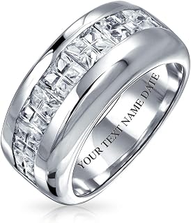 Channel Set Square Cut CZ Wedding Band Ring .925 Sterling Silver 9MM Wide