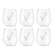 TOSSWARE POP 14oz Vino Classic Cheers Series - Black, SET OF 6, Premium Quality, Recyclable, Unbreakable & Crystal Clear Plastic Printed Glasses