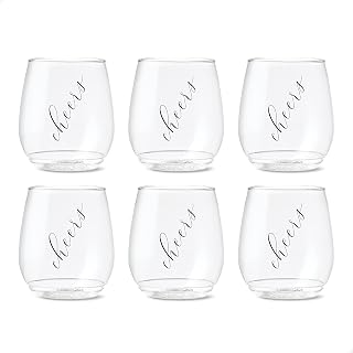 TOSSWARE POP 14oz Vino Classic Cheers Series - Black, SET OF 6, Premium Quality, Recyclable, Unbreakable & Crystal Clear Plastic Printed Glasses