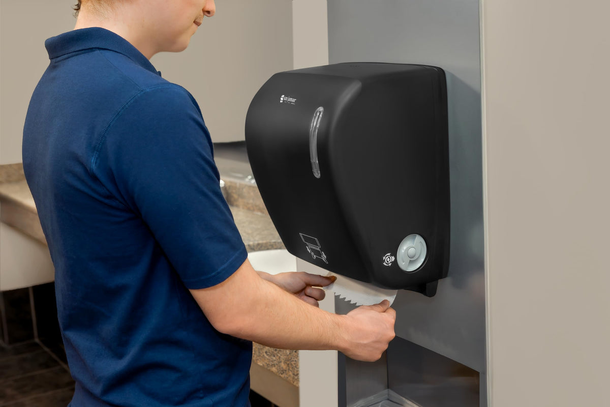 Timeless Hands-Free Mechanical Paper Towel Dispenser by San Jamar – Plastic, White, Model T7200WH