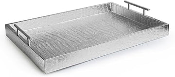 American Atelier Alligator Tray with Metal Handles, Silver