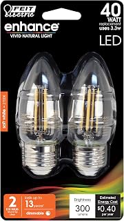 Feit Electric B10 Enhance LED Light Bulb, 40W Eq, Soft White, 2 Pack