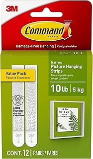 Command Narrow (10 lb) Picture Hanging Strips, 12 Pairs (24 Strips)
