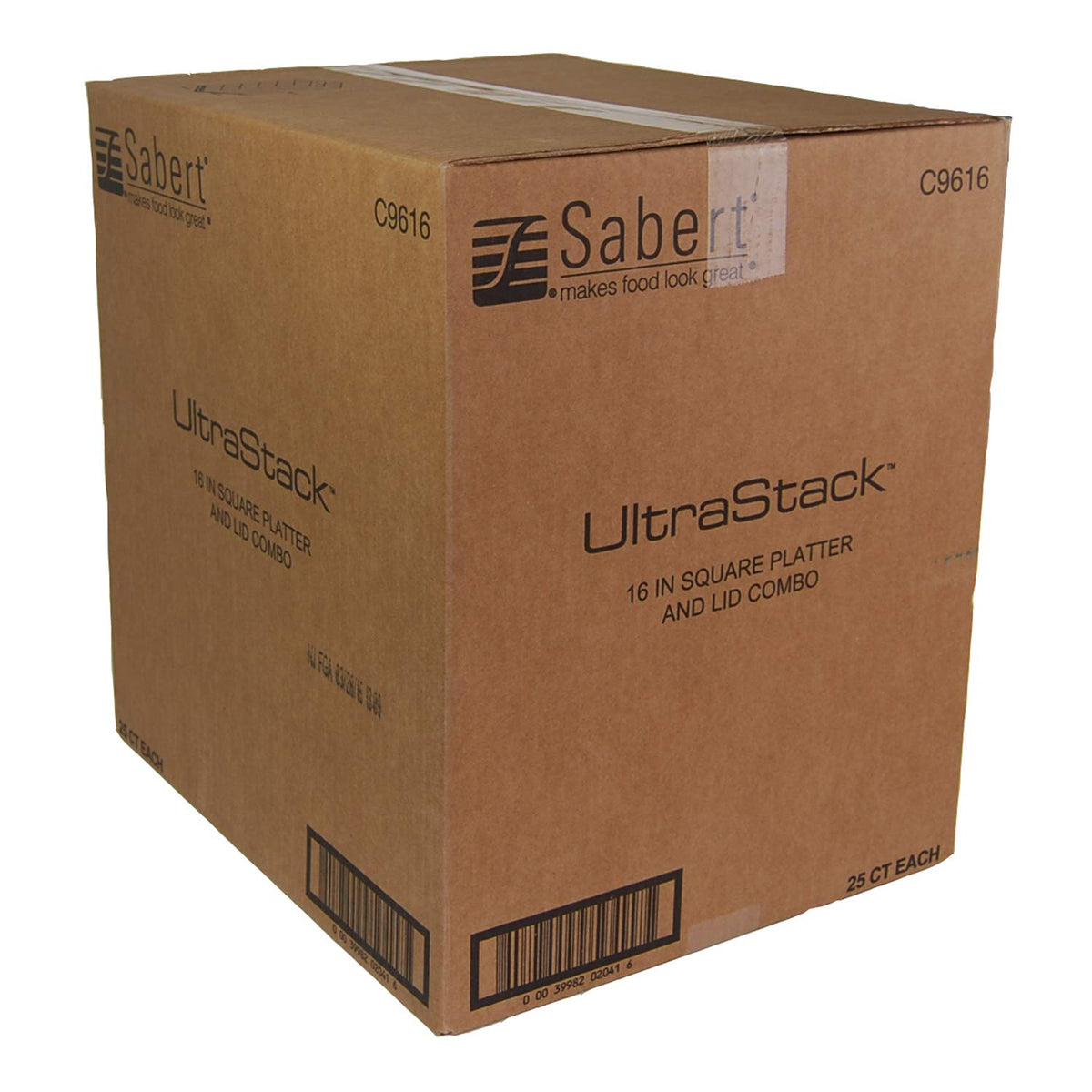 Black 16" UltraStack Square Platter with Clear 3" Dome Lid by Sabert – 25 CT, Plastic, Black, Pack of 25, Model C9616