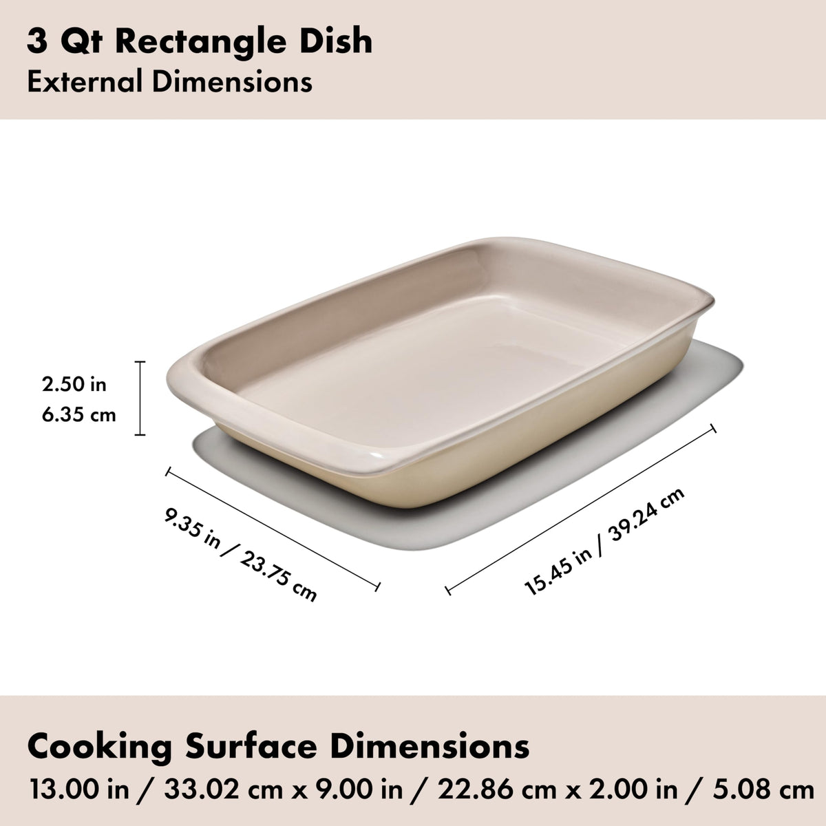 OXO Good Grips Stoneware Baking Dish, 3 Quart Rectangular, Biscuit