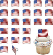 American Flag Cupcake Rings, 24 DecoPac USA Stars & Stripes Cake Toppers For July 4th, Independence Day, Red, White, Blue, America - 24 Pack