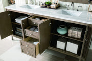 305-V72-3AF Chicago 72" Free Standing or Wall Mounted Double Basin Poplar Wood Vanity Set with 3 cm Arctic Fall Solid Surface Vanity Top and Rectangular Sinks - Whitewashed by