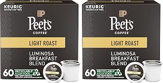 Peet's Coffee Light Roast Keurig K-Cup Pods - Luminosa Breakfast Blend (6 Boxes of 10 K-Cup Pods) (Pack of 2)