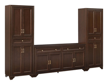 Crosley Furniture Tara 3-Piece Modern Farmhouse Sideboard Buffet Cabinet and Kitchen Storage Pantry Set, Brown