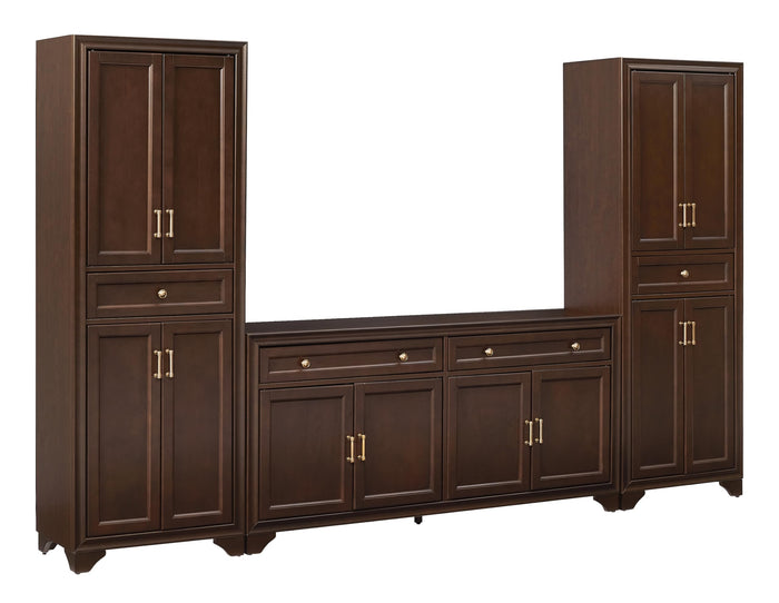 Crosley Furniture Tara 3-Piece Modern Farmhouse Sideboard Buffet Cabinet and Kitchen Storage Pantry Set, Brown