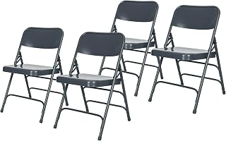 Steel Portable Folding Chairs by National Public Seating – 300 Series Premium Heavy-Duty Foldable Chairs for Indoor & Outdoor, Set of 4 – Comfortable, Durable, Institutional-Grade, Blue