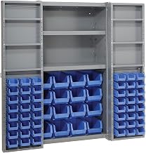 Global Industrial Deep Door Bin Cabinet, Includes 64 Blue Plastic Bins