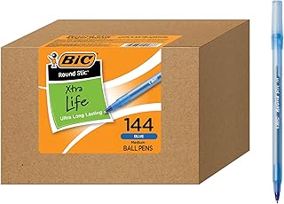 BIC Round Stic Xtra Life Blue Ballpoint Pens, 144-Count Pack of Bulk Pens