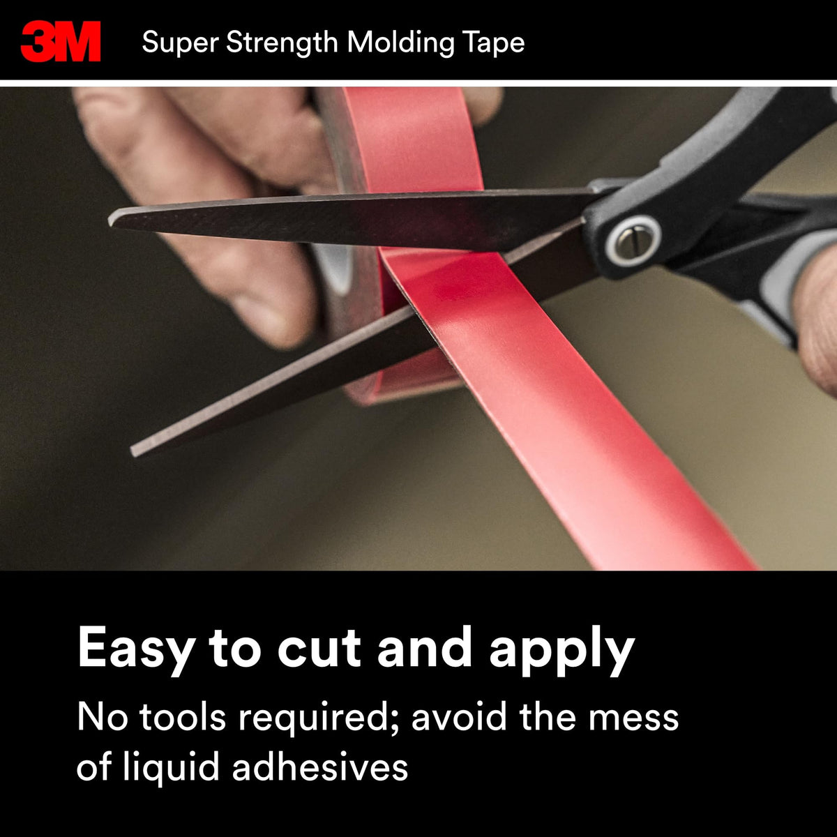Super Strength Molding Tape by 3M – 1/2 Inch x 15 Ft, 4 Rolls, VHB, Black, Pack of 3, Model 3614
