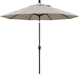 California Umbrella 9' Round Aluminum Market Umbrella, Crank Lift, Push Button Tilt, Bronze Pole, Woven Granite Olefin