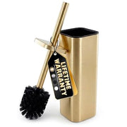 Gold Toilet Brush and Holder Set, Detachable Long Handle (Square) | Toilet Bowl Brush and Holder, Removable Inner Bowl, Splash Guard, Dense Bristles, Scratch- & Corrosion-Resistant, Modern Look