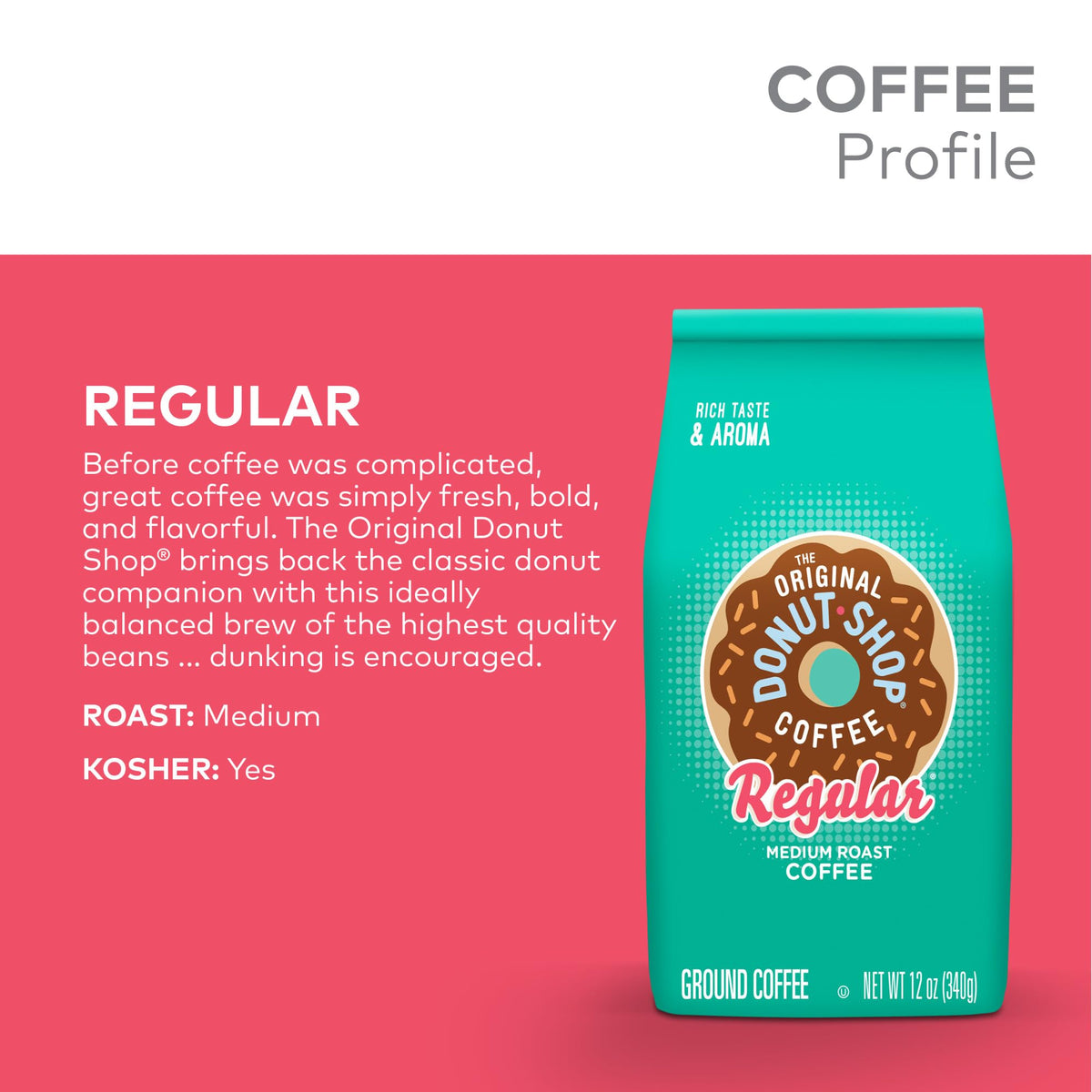 Coffee, Regular, Medium Roast, Ground Coffee, 12 oz Bag by The Original Donut Shop – 12 Ounce (Pack of 1)