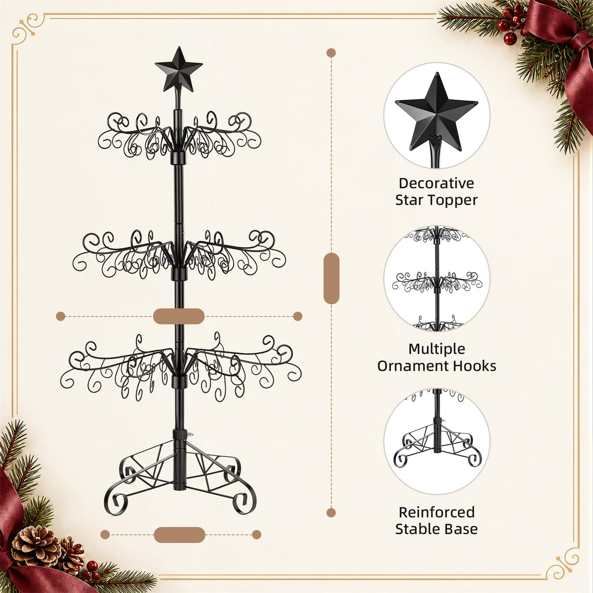 Aduanbang Ornament Display Tree, 3 Foot Iron Stand, Black