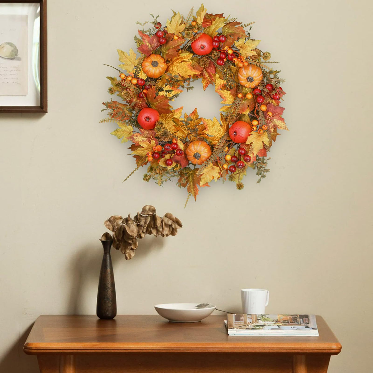 YNZGYQW Fall Wreath, 24 Inch Diameter, Orange