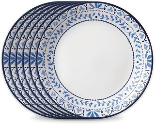 Corelle Vitrelle Salad Plates Set Triple Layer Glass and Chip Resistant, 9-Inch Lightweight Round Plates, Portofino, Caspian, 6-Piece