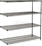 Nexel Black Epoxy, 4 Tier, Wire Shelving Add-On Unit, 60"W x 18"D x 86"H