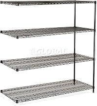 Nexel Black Epoxy, 4 Tier, Wire Shelving Add-On Unit, 60"W x 18"D x 86"H