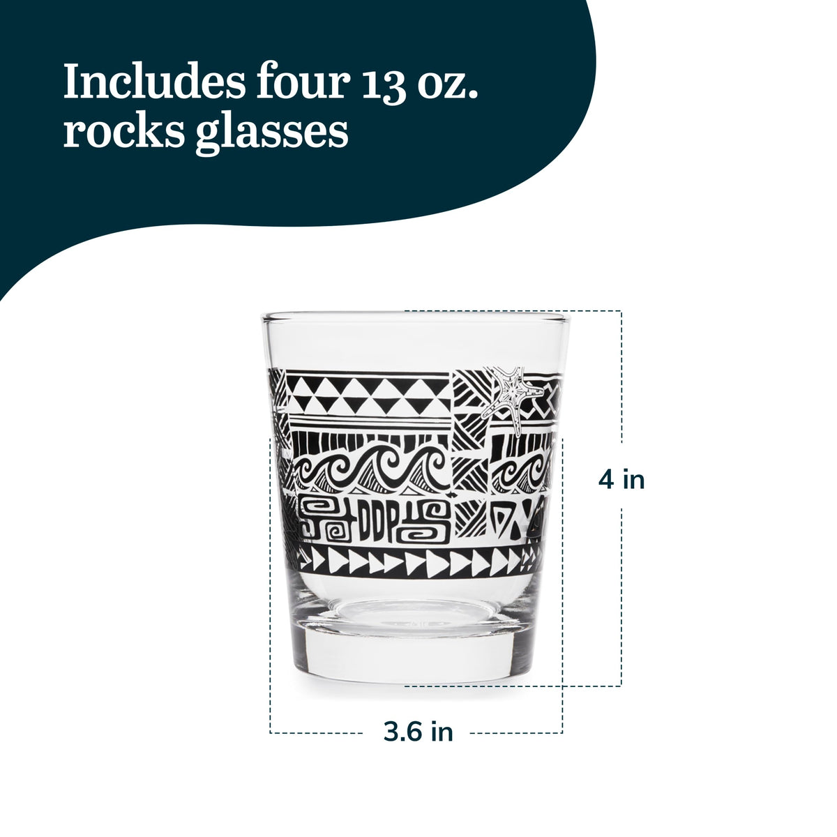 Libbey Tiki Rocks Black / 4 Count (Pack of 1) / Tiki Old Fashioned Glasses
