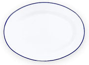 Crow Canyon Home Enamelware Oval Plate, 11.75 inch, Vintage White/Blue (Single)