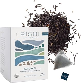 Rishi Tea Earl Grey Organic Black Sachet Tea Bags, Caffeinated, 15ct