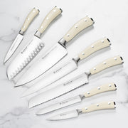 Wusthof Classic 10 Piece Knife Set with Acacia Block by Wüsthof – Stainless Steel,Steel, Acacia Block, Pack of 10, Model Ikon Creme